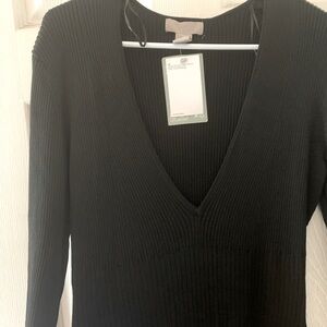 Long black deep v neck dress